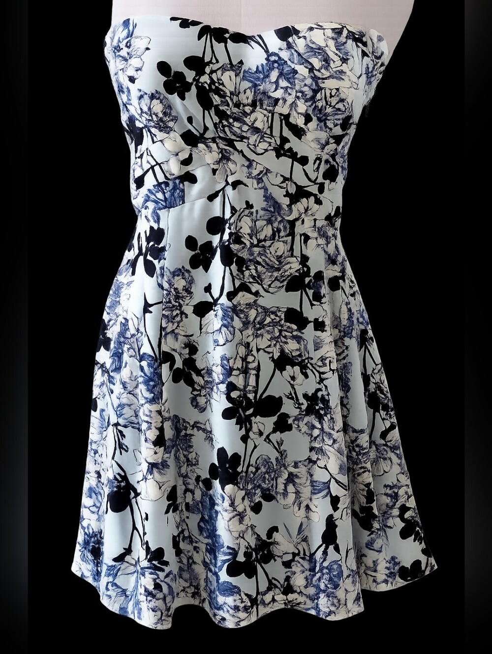 Express blue Floral Strapless dress mini top summerFlower sz 6 Small Medium Y2K